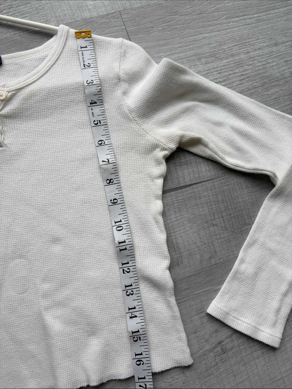 Brandy Melville White Waffle Henley Long Sleeve Cropped Top - Picture 8 of 8